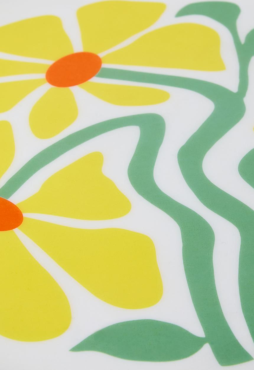 Excellent Houseware - Yellow Enamel Daisy Flower Mango Wood Plate - 30cm