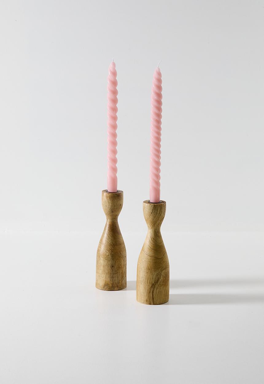 H&S - Slim Wooden Candle Holder Set 2