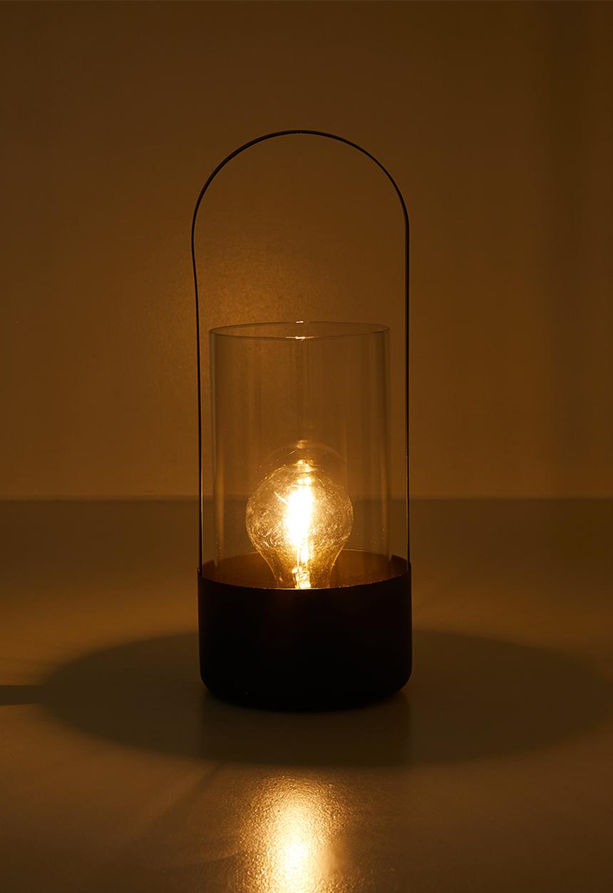 H&S - Metal Frame & Glass Cilinder Lantern - 31cm