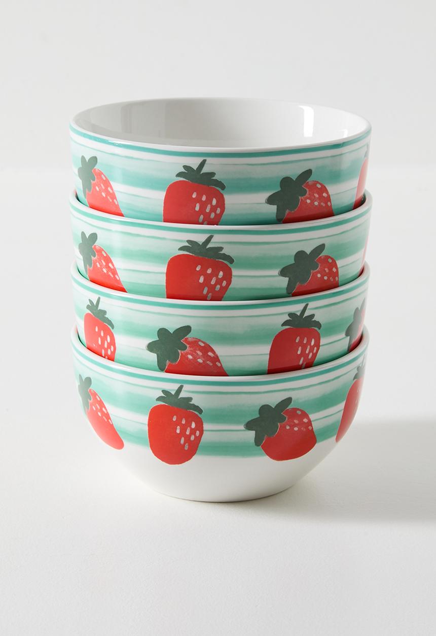 Excellent Houseware - Stawberry  & Stripe Bowl 4pcs Set - 14cm