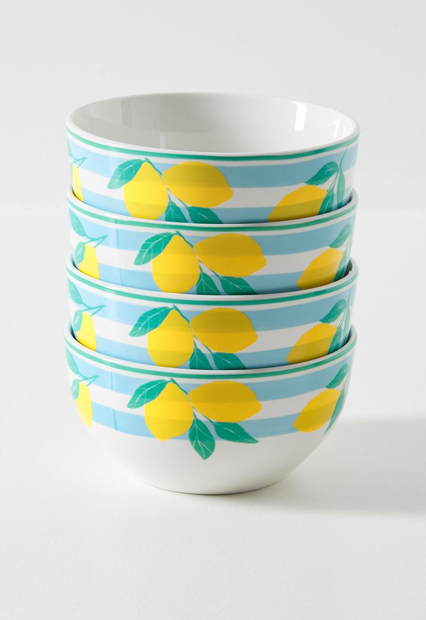 Excellent Houseware - Lemon & Stripe Bowl 4pcs Set - 14cm