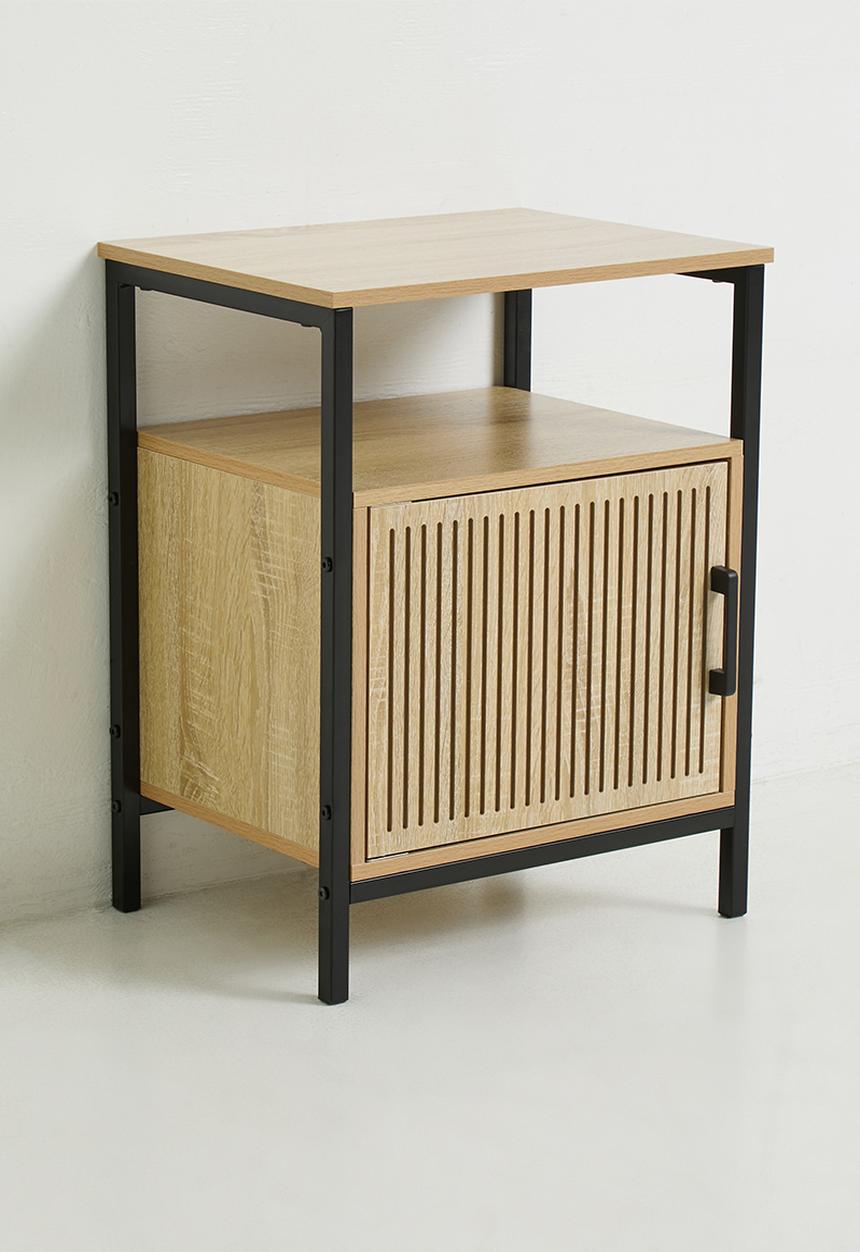 H&S - Single fluted door side table - black/natural