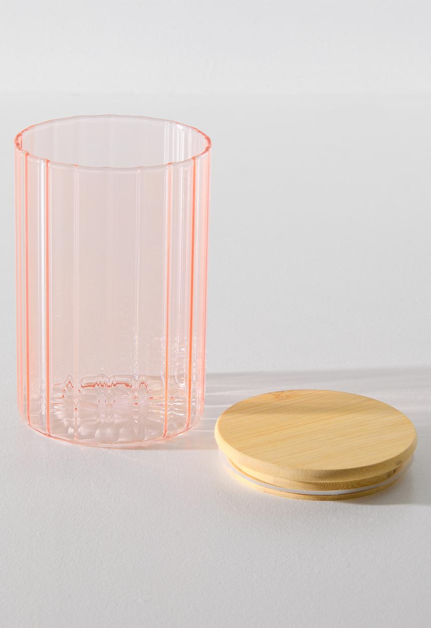 Excellent Houseware - Orange Ribbed Design Storage Jar with Bamboo Lid - 1000ml