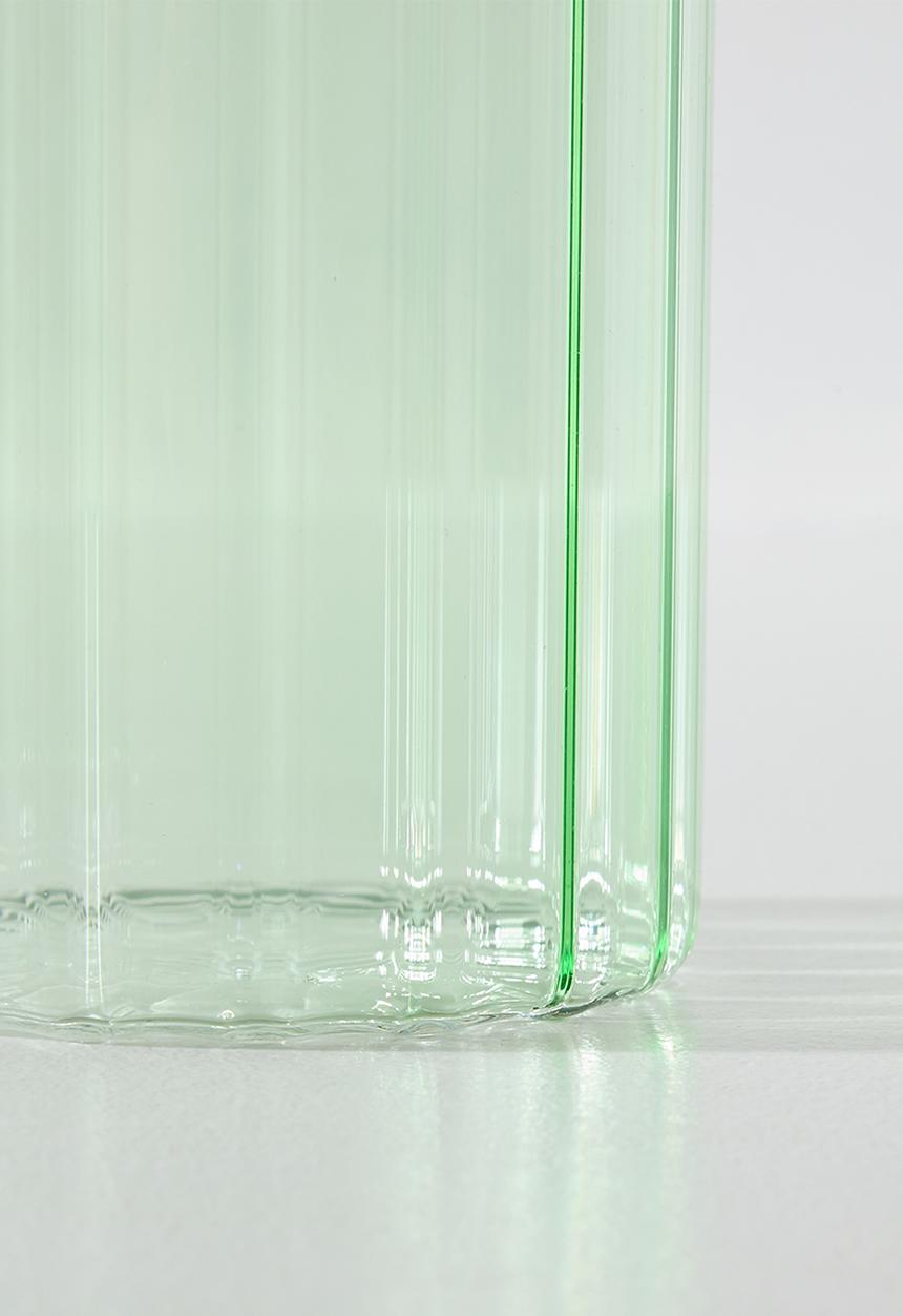 Excellent Houseware - Green  Ribbed Design Storage Jar with Bamboo Lid - 1000ml