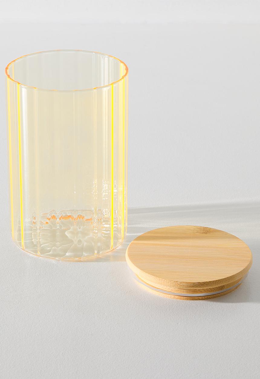 Excellent Houseware - Yellow Ribbed Design Storage Jar with Bamboo Lid - 1000ml