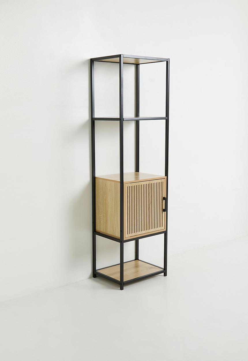 H&S - Tall fluted storage cabinet - black/natural