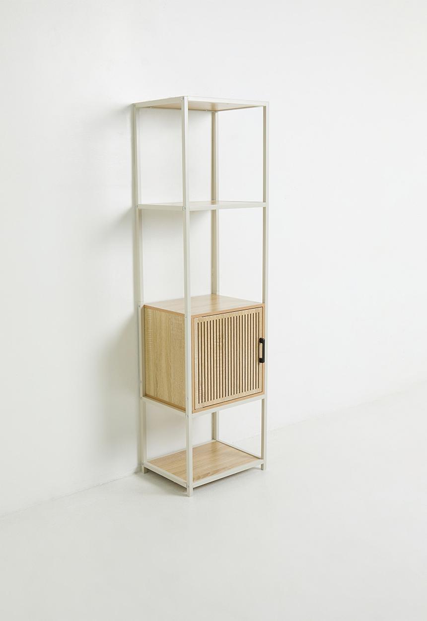 H&S - Tall fluted storage cabinet - white/natural
