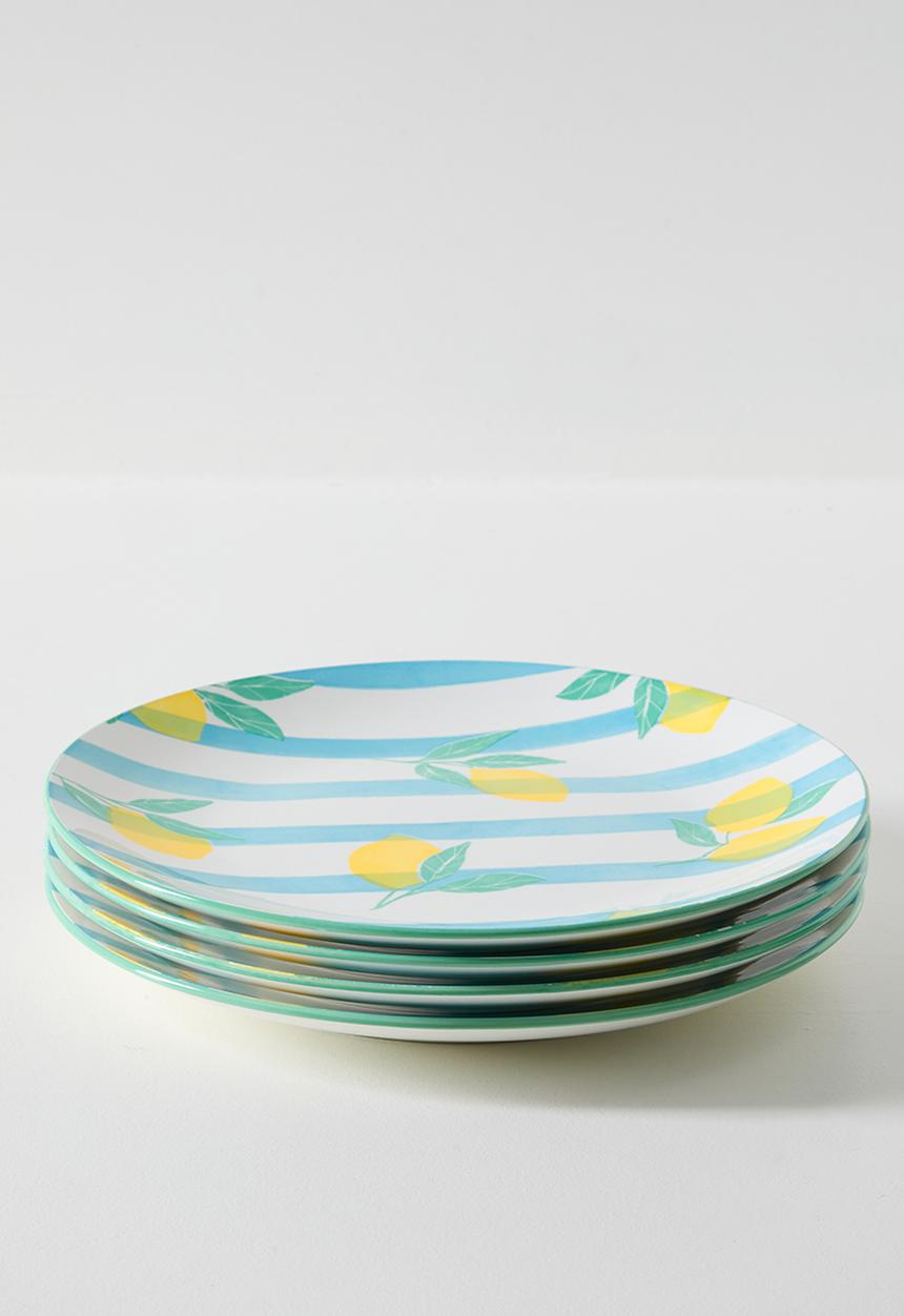Excellent Houseware - Lemon & Stripe Dinner Plate 4pcs Set 27cm - yellow & blue