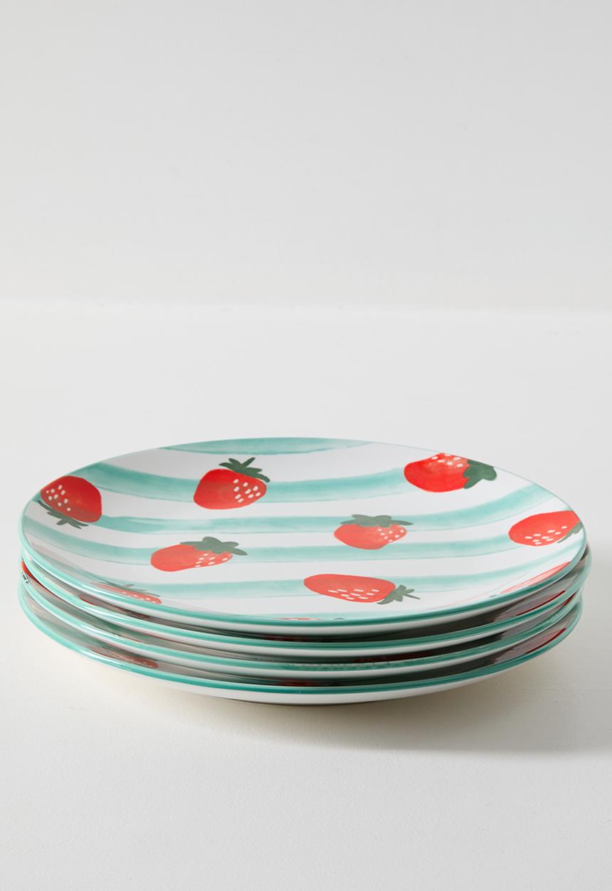 Excellent Houseware - Strawberry & Stripe Dinner Plate 4pcs Set 27cm - multi