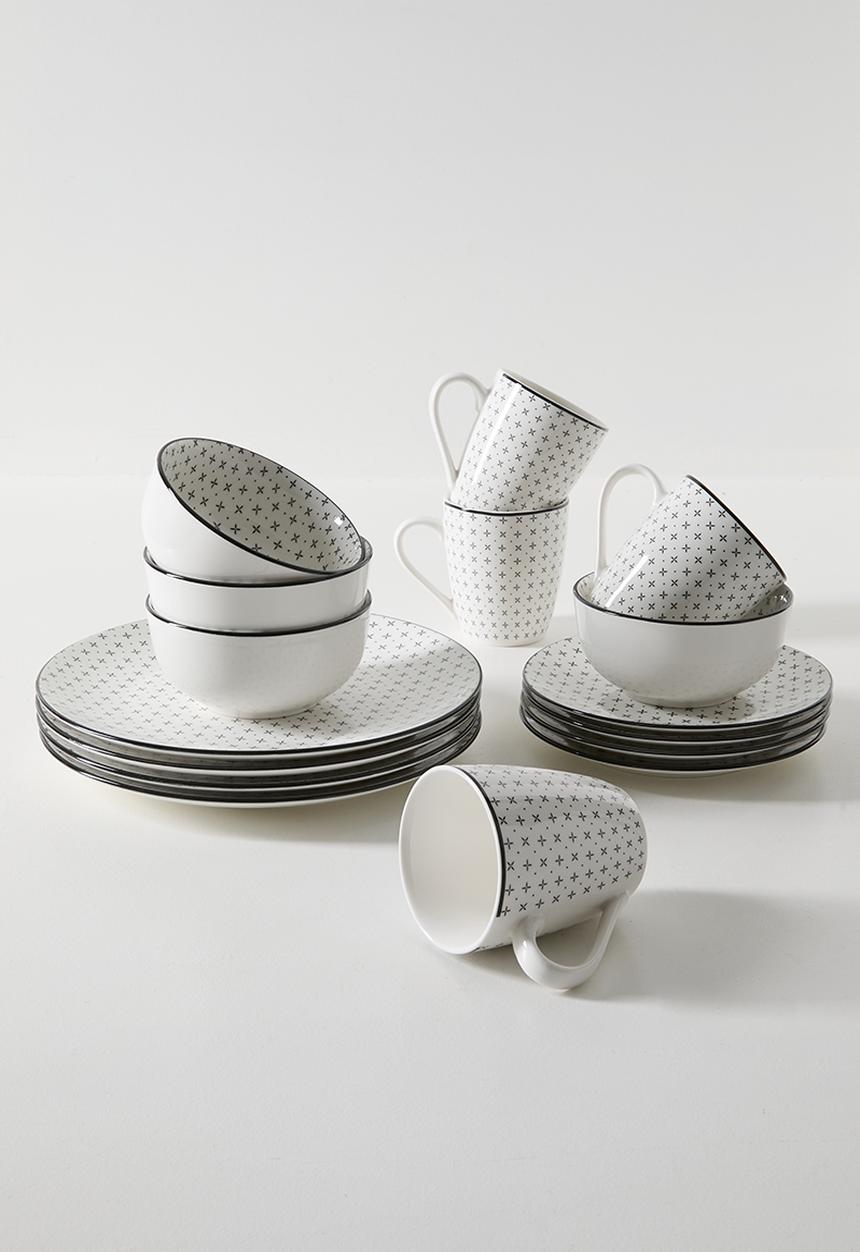 Excellent Houseware - Blk Diamond Design Dinnerware Set 16pcs - white