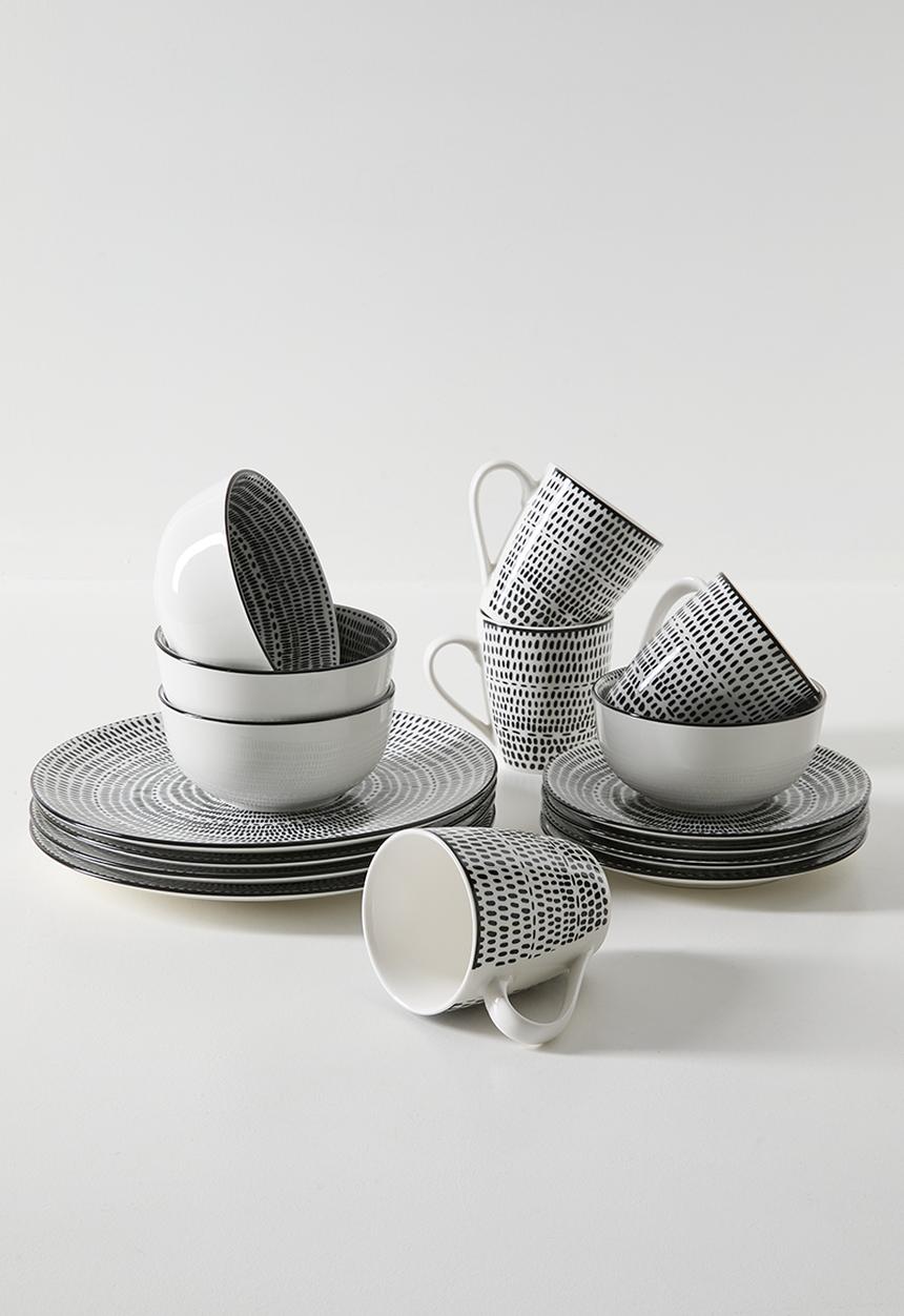 Excellent Houseware - Small Stripe Design Dinnerware Set 16pcs - black & white