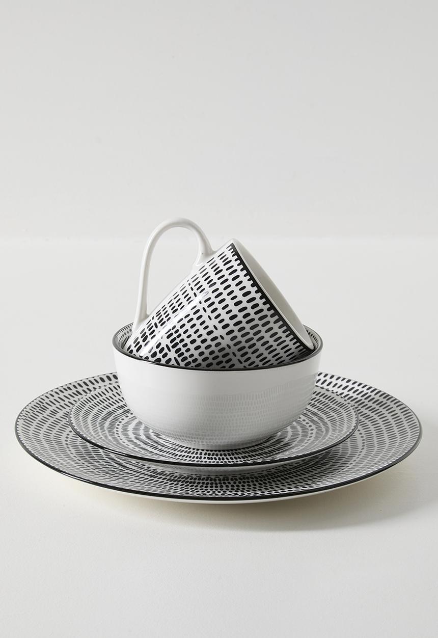 Excellent Houseware - Small Stripe Design Dinnerware Set 16pcs - black & white