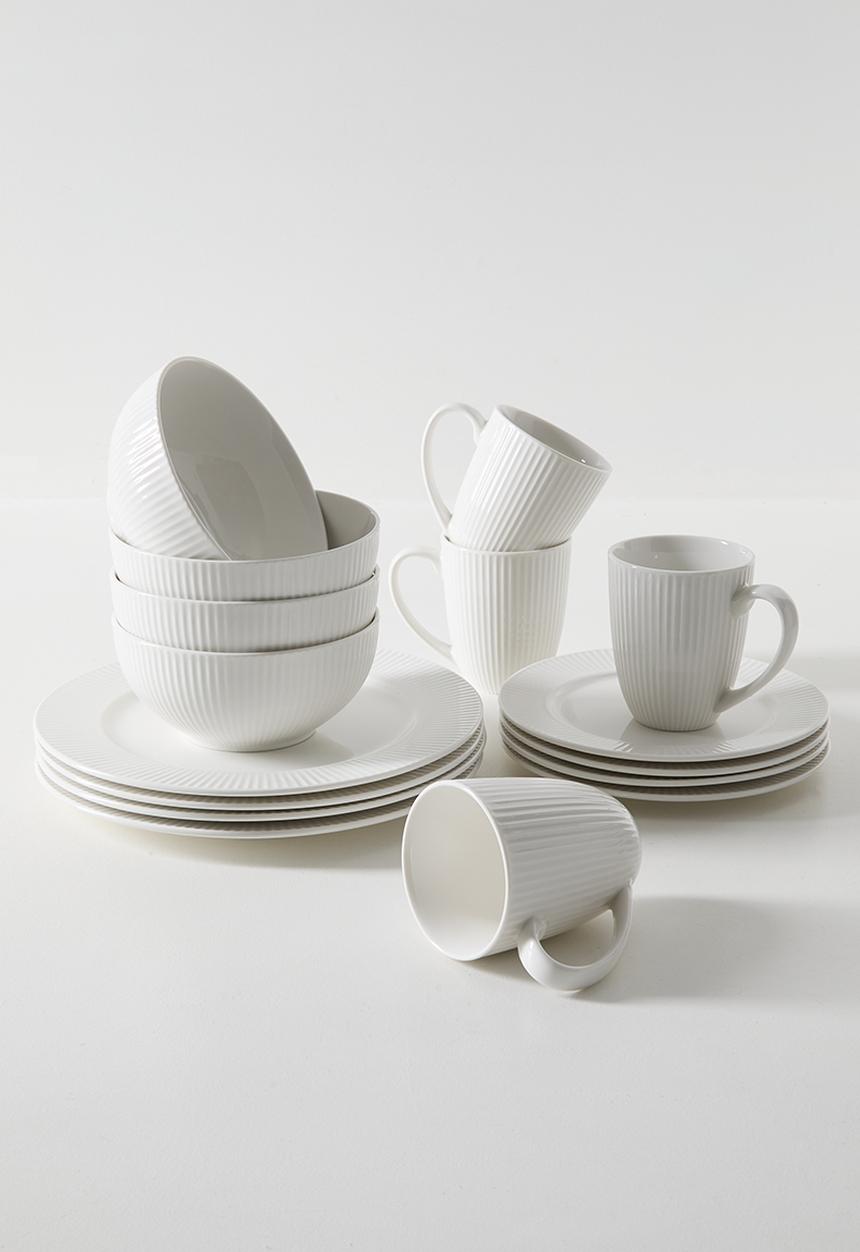 Excellent Houseware - Bone Rib Porcelain Dinner Set 16pcs - white