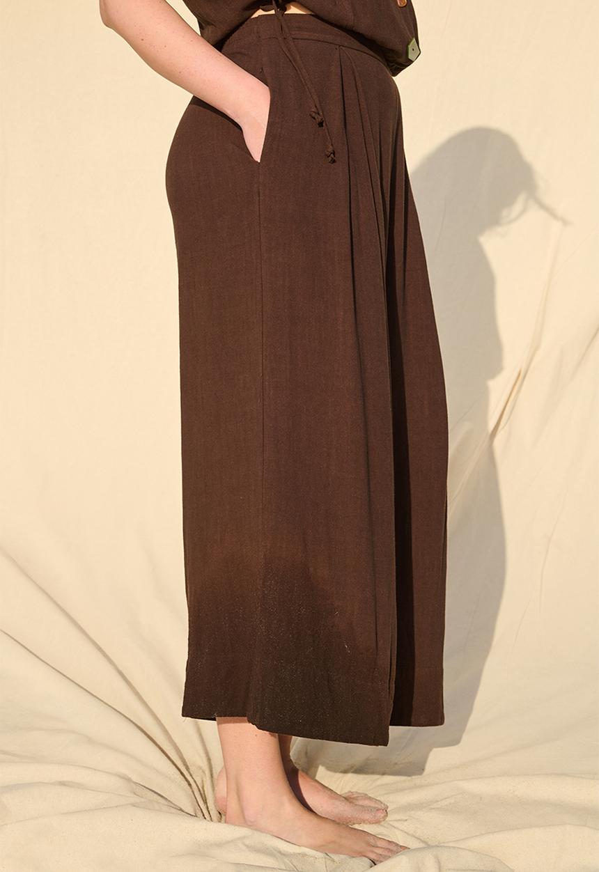 Me&B - Deep Invert Wide Leg Cropped Pant  - Dark Chocolate