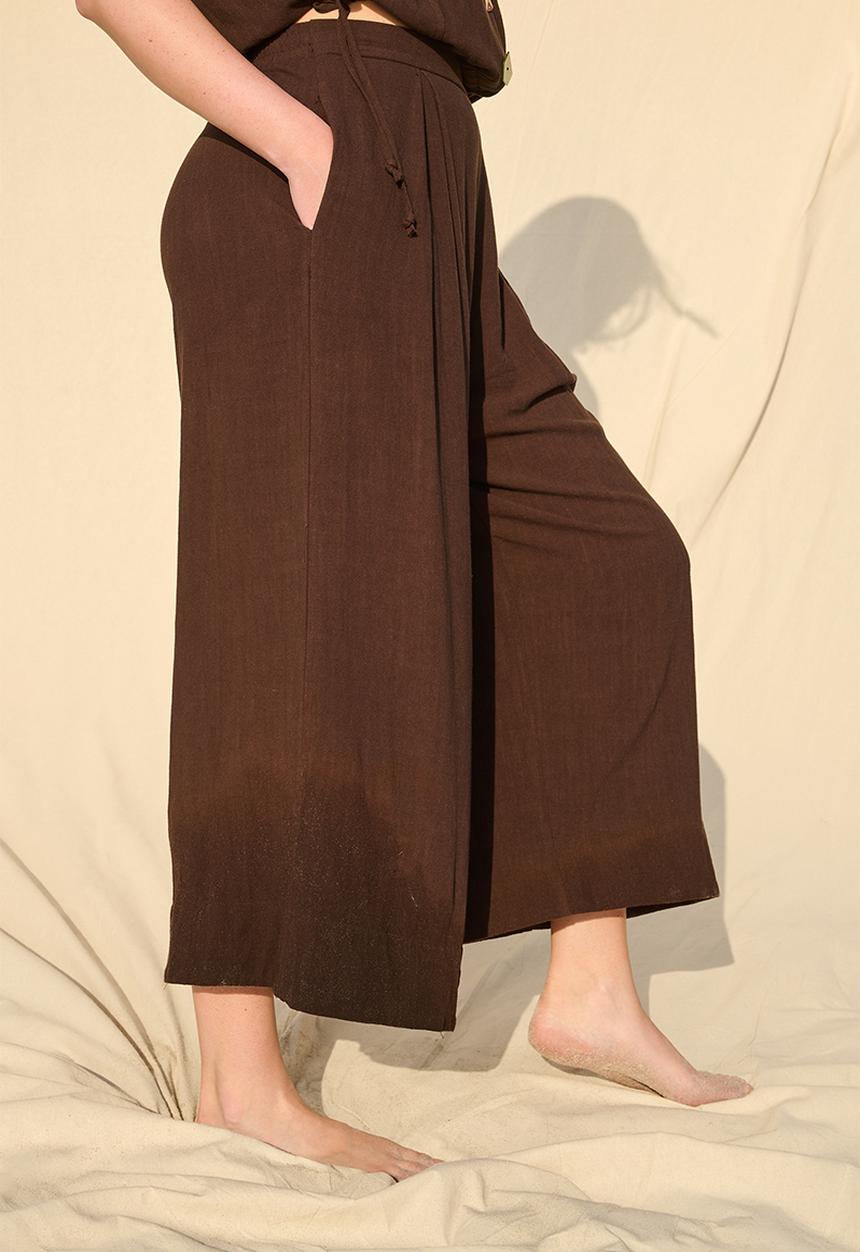 Me&B - Deep Invert Wide Leg Cropped Pant  - Dark Chocolate