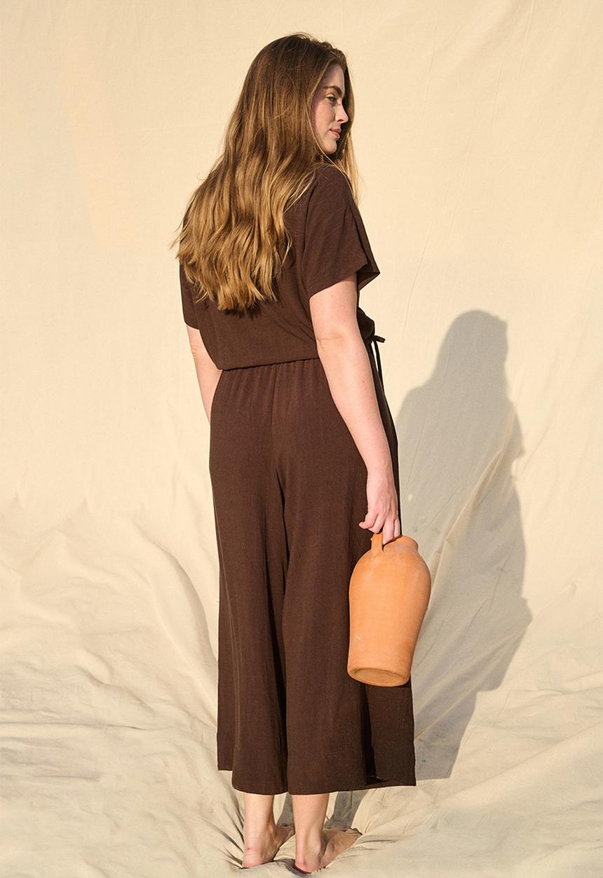 Me&B - Deep Invert Wide Leg Cropped Pant  - Dark Chocolate