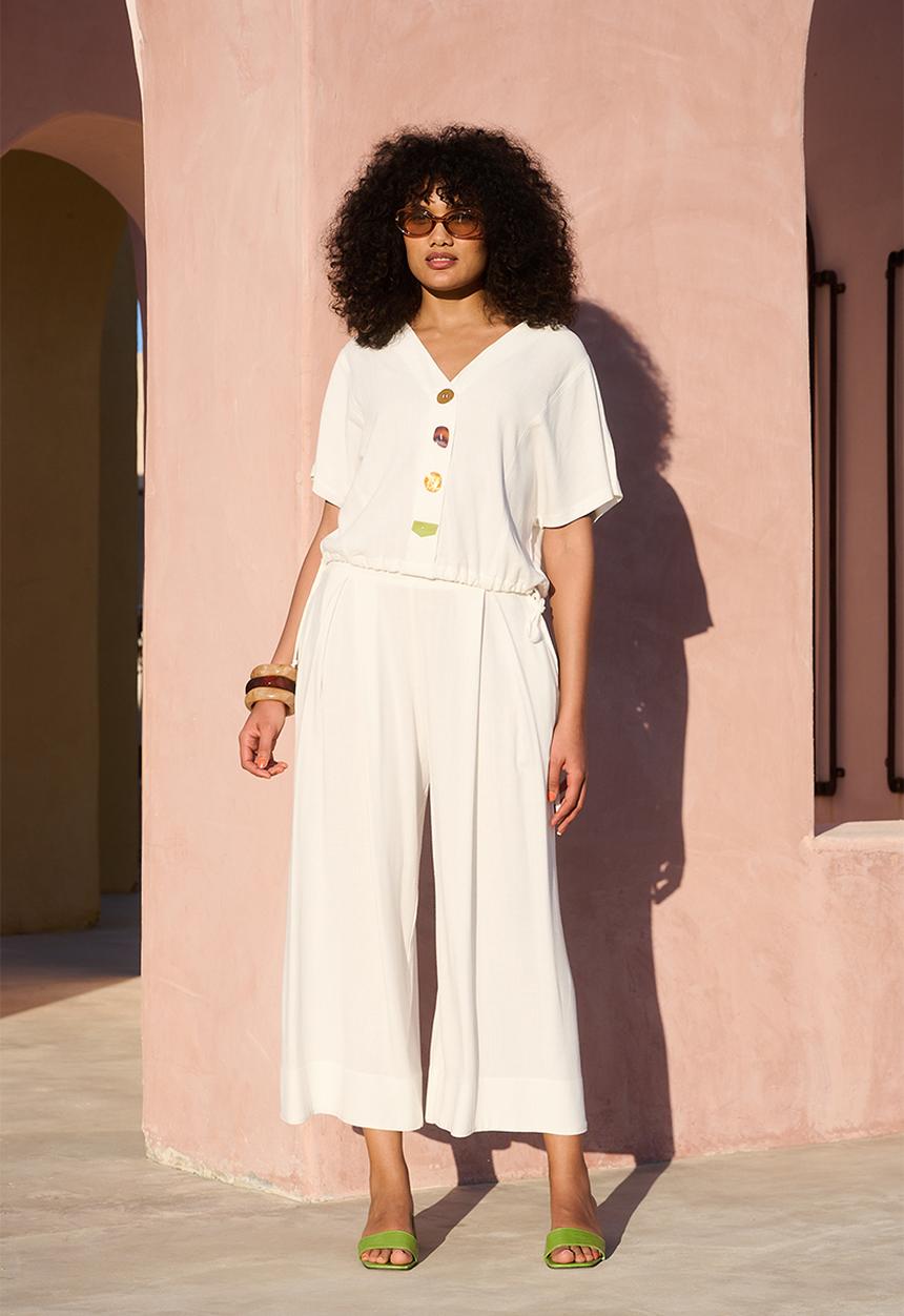 Me&B - Deep Invert Wide Leg Cropped Pant  - Milk
