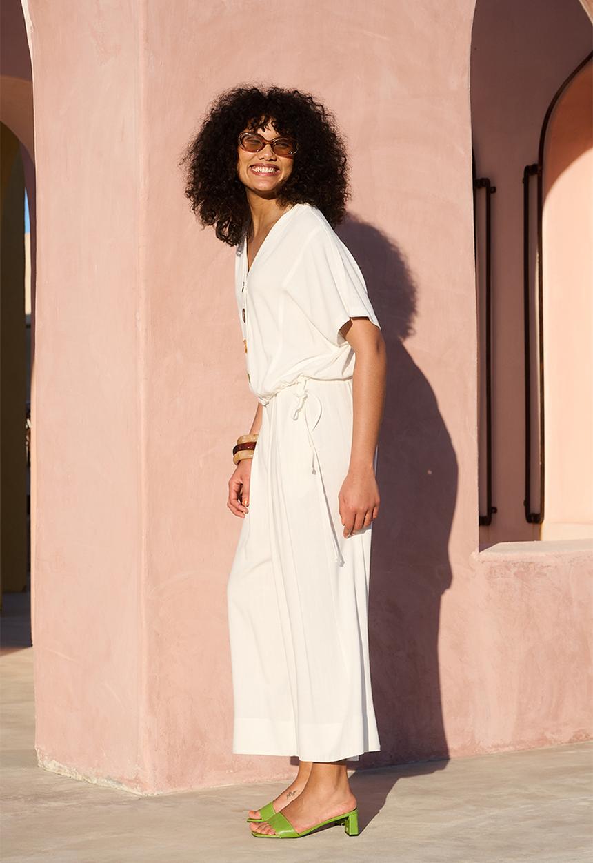Me&B - Deep Invert Wide Leg Cropped Pant  - Milk