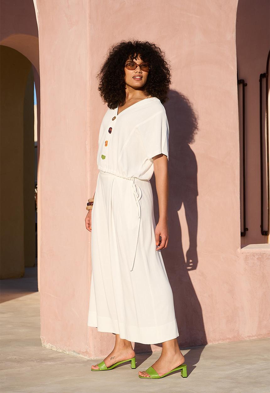 Me&B - Deep Invert Wide Leg Cropped Pant  - Milk