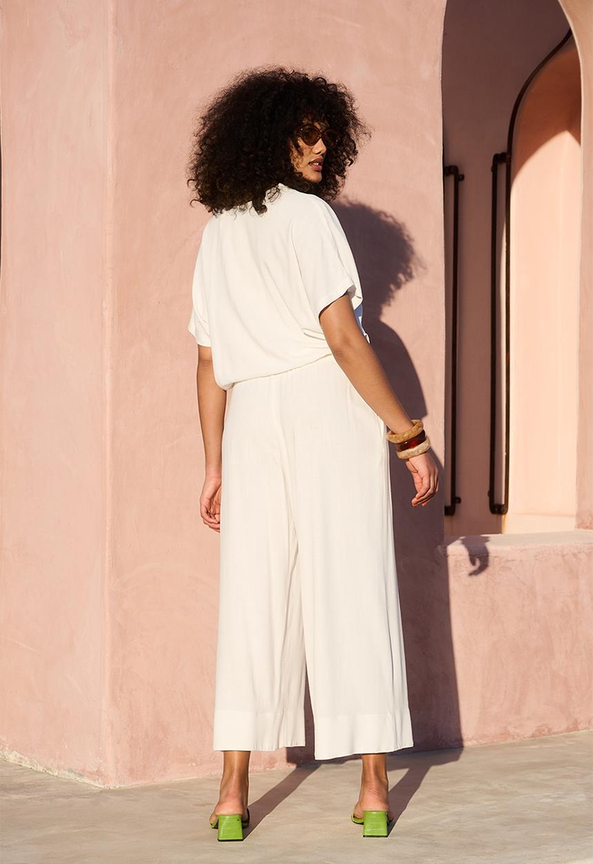 Me&B - Deep Invert Wide Leg Cropped Pant  - Milk