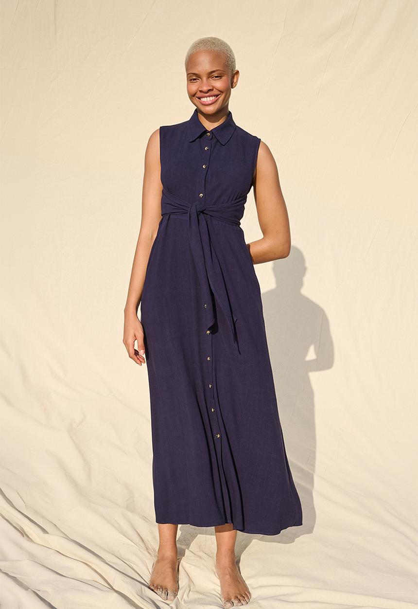 Me&B - Sleeveless Front Tie Back Peekout Dress - Ink