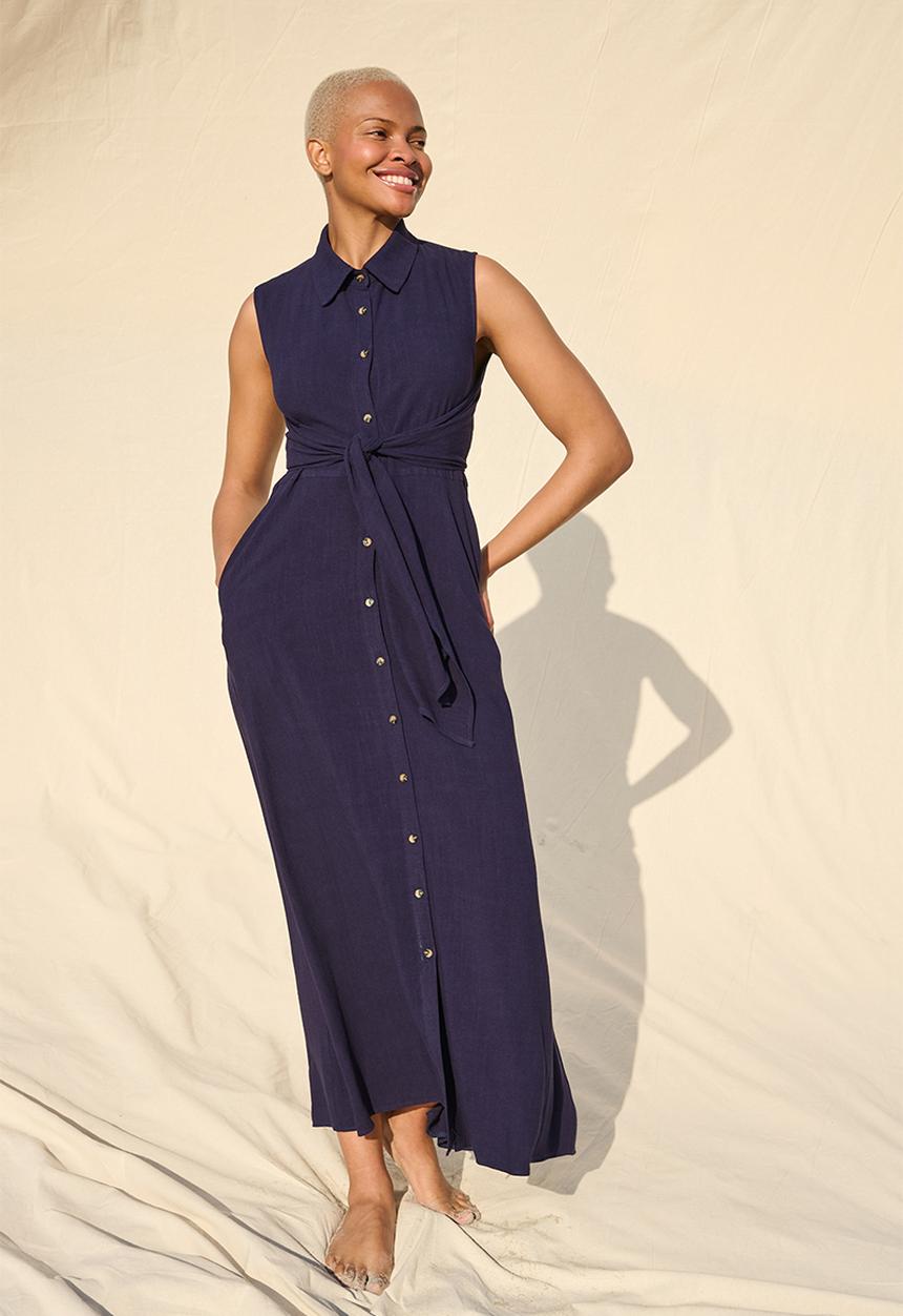 Me&B - Sleeveless Front Tie Back Peekout Dress - Ink