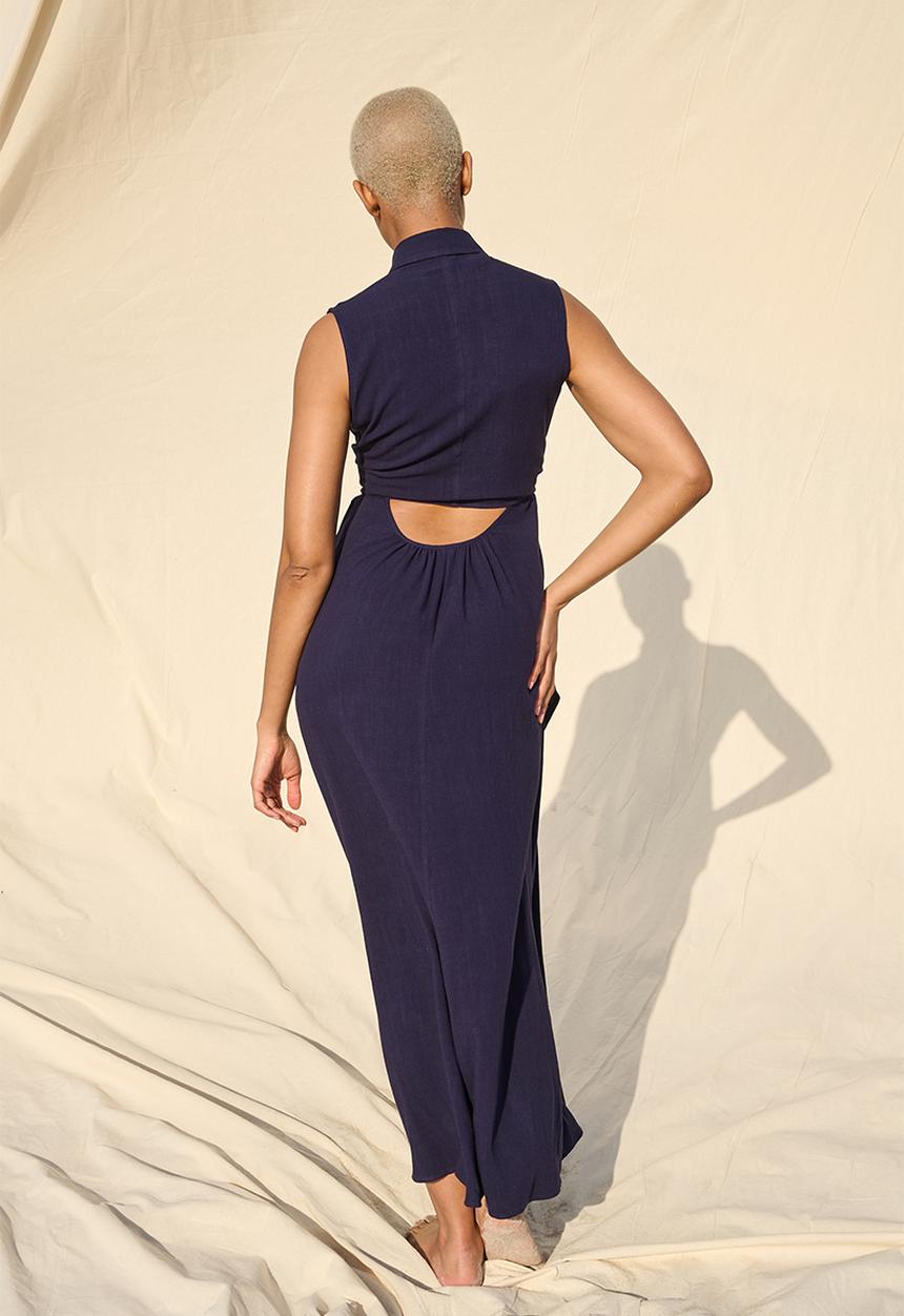 Me&B - Sleeveless Front Tie Back Peekout Dress - Ink