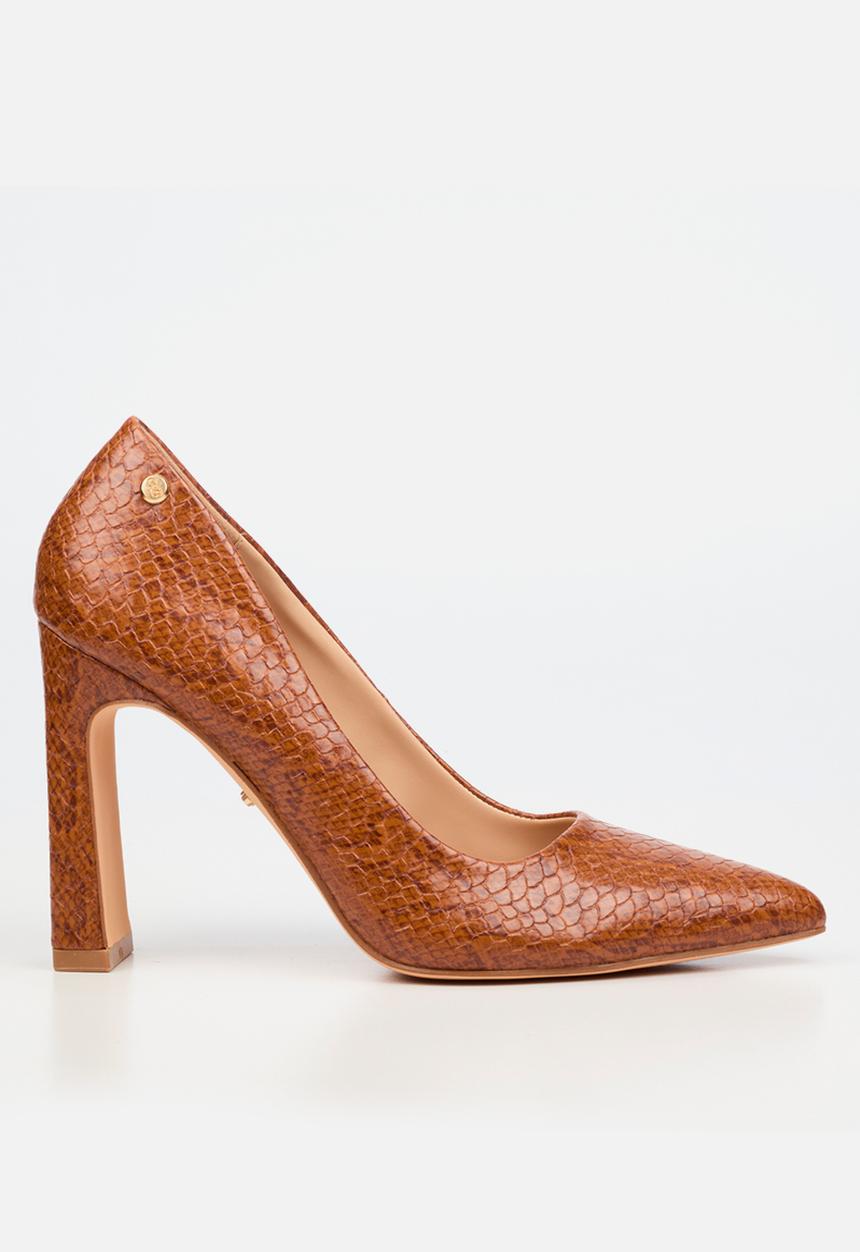 Miss Black - Nala 4 snake print block heel - tan