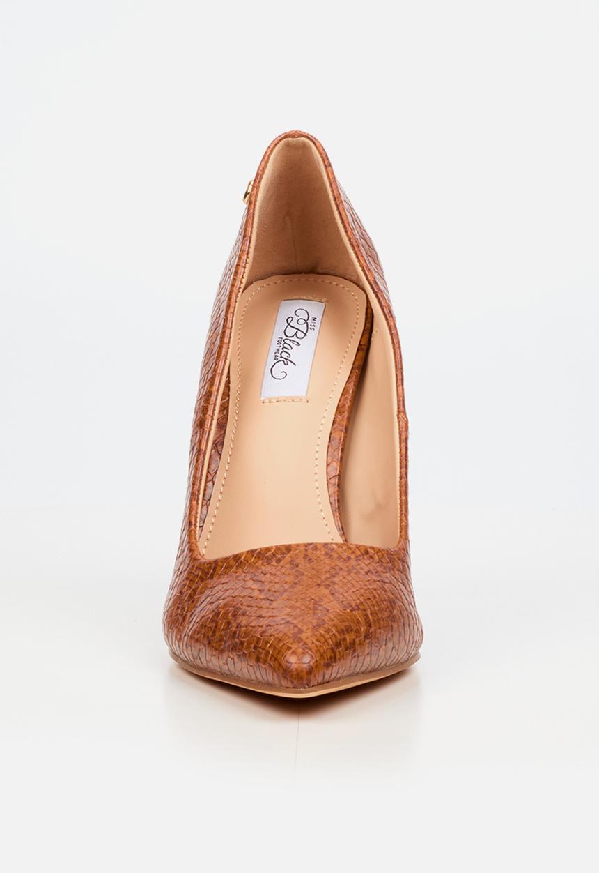 Miss Black - Nala 4 snake print block heel - tan