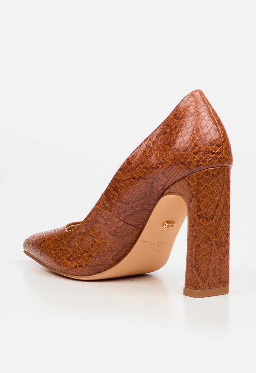 Miss Black - Nala 4 snake print block heel - tan
