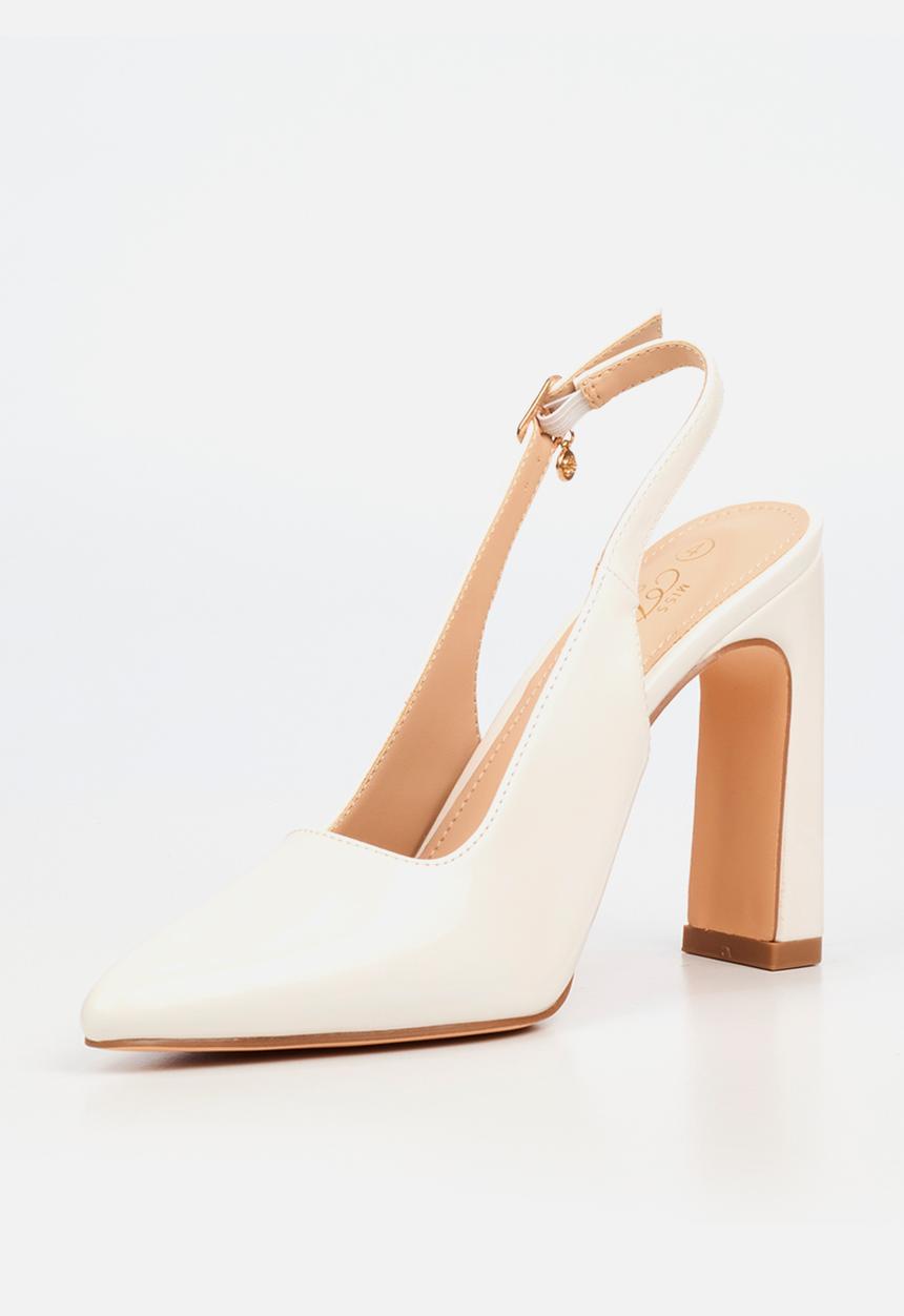 Miss Black - Nala 5 classic slingback block heel - white