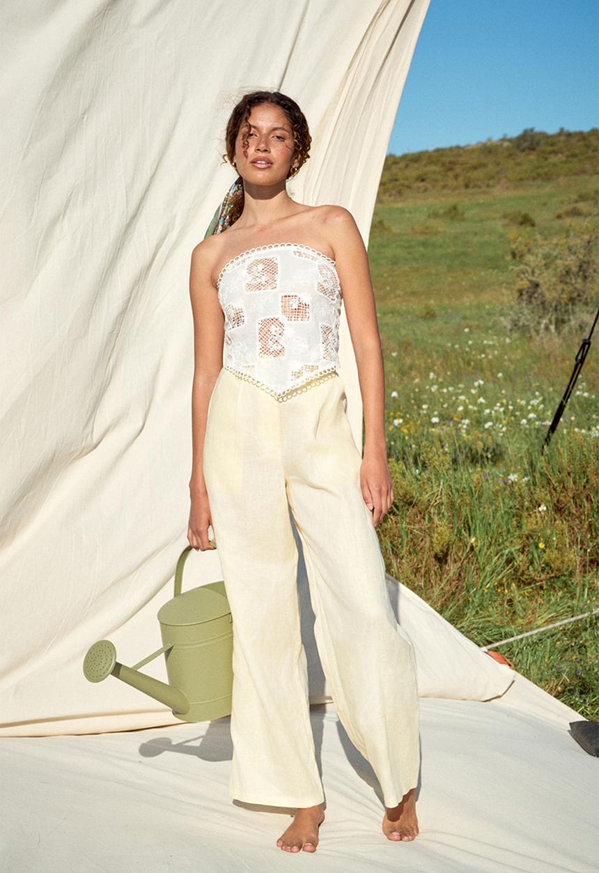 Me&B - 100% Linen Full Length Pant - Yellow