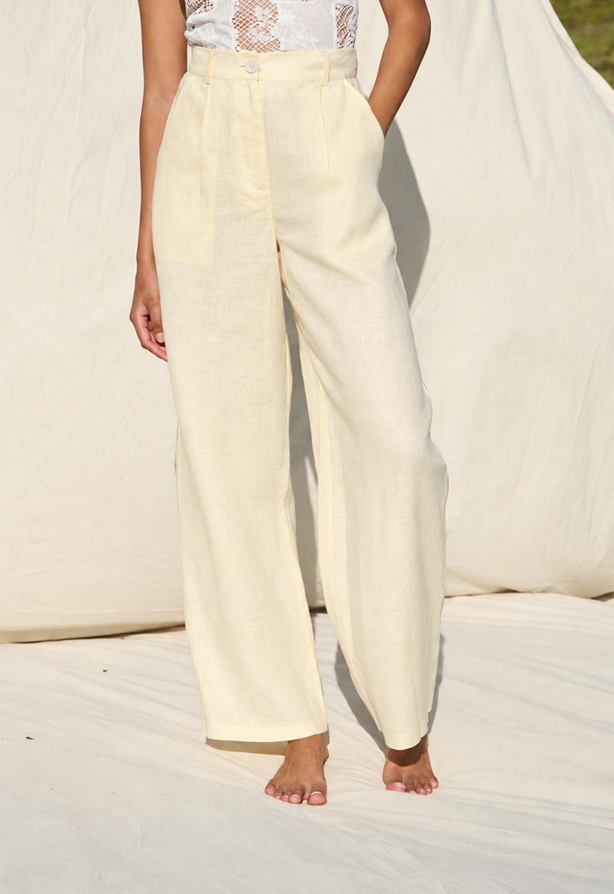 Me&B - 100% Linen Full Length Pant - Yellow