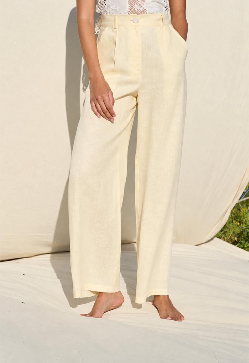Me&B - 100% Linen Full Length Pant - Yellow