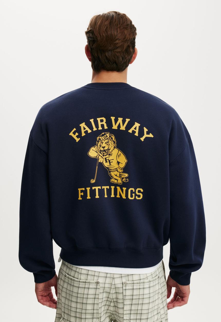 Cotton On - Relaxed Fit Graphic Crew Sweater - Vintage Navy/Fairway Fittings