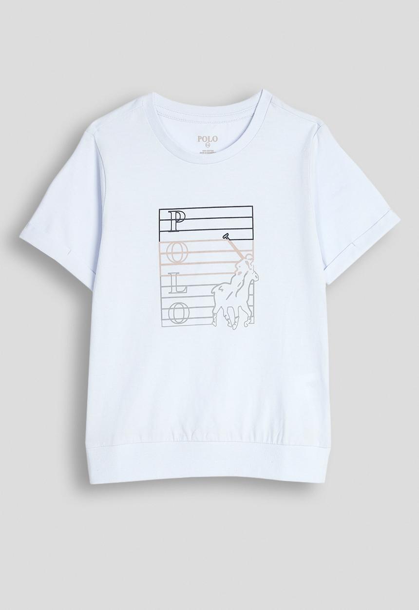 POLO - Girls Isabella Printed Blouson Short Sleeve Tee - Ice Blue