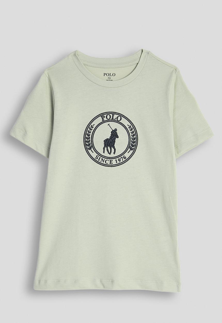 POLO - Boys Logan Crested Ss Tee - Cool Sage