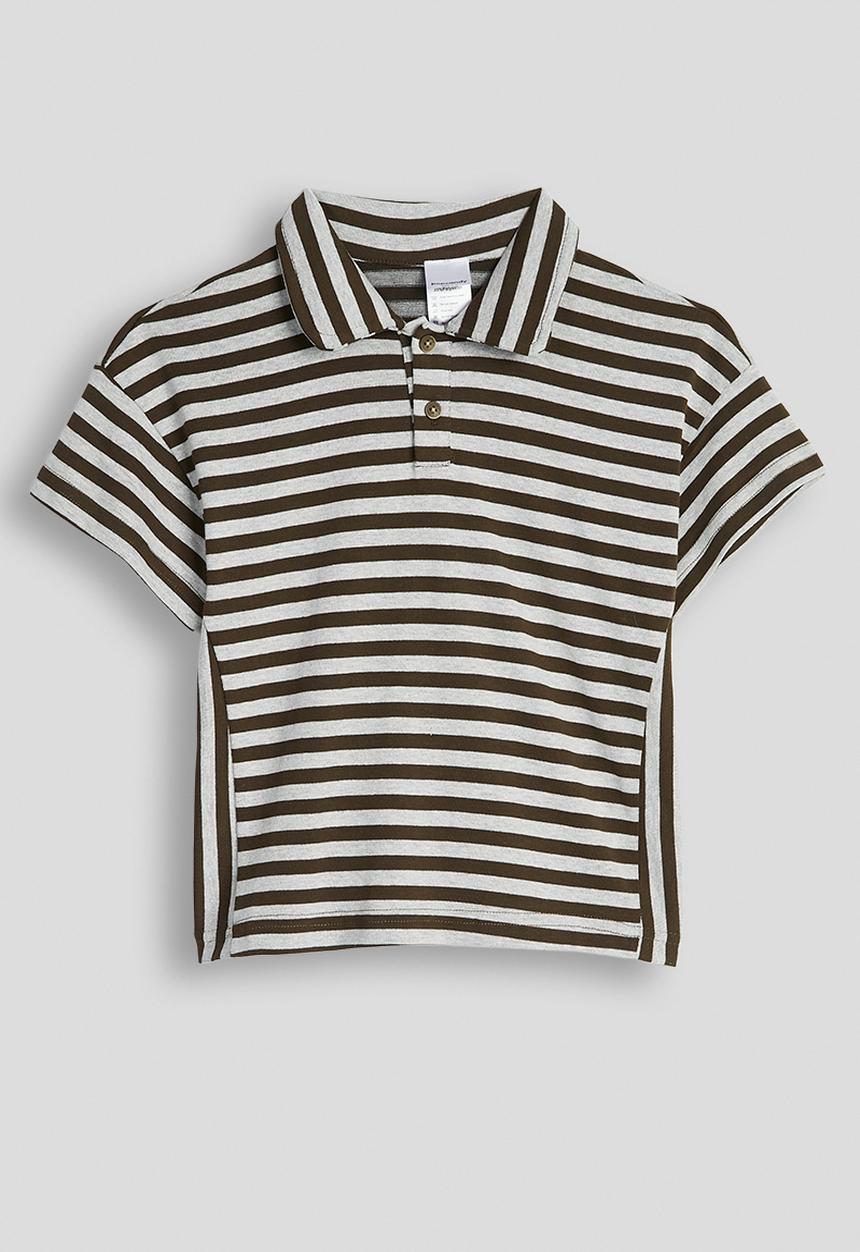 Pop Candy - Vertically striped gold shirt - coffee