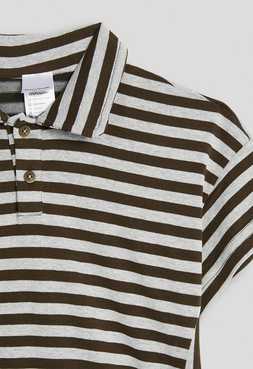 Pop Candy - Vertically striped gold shirt - coffee