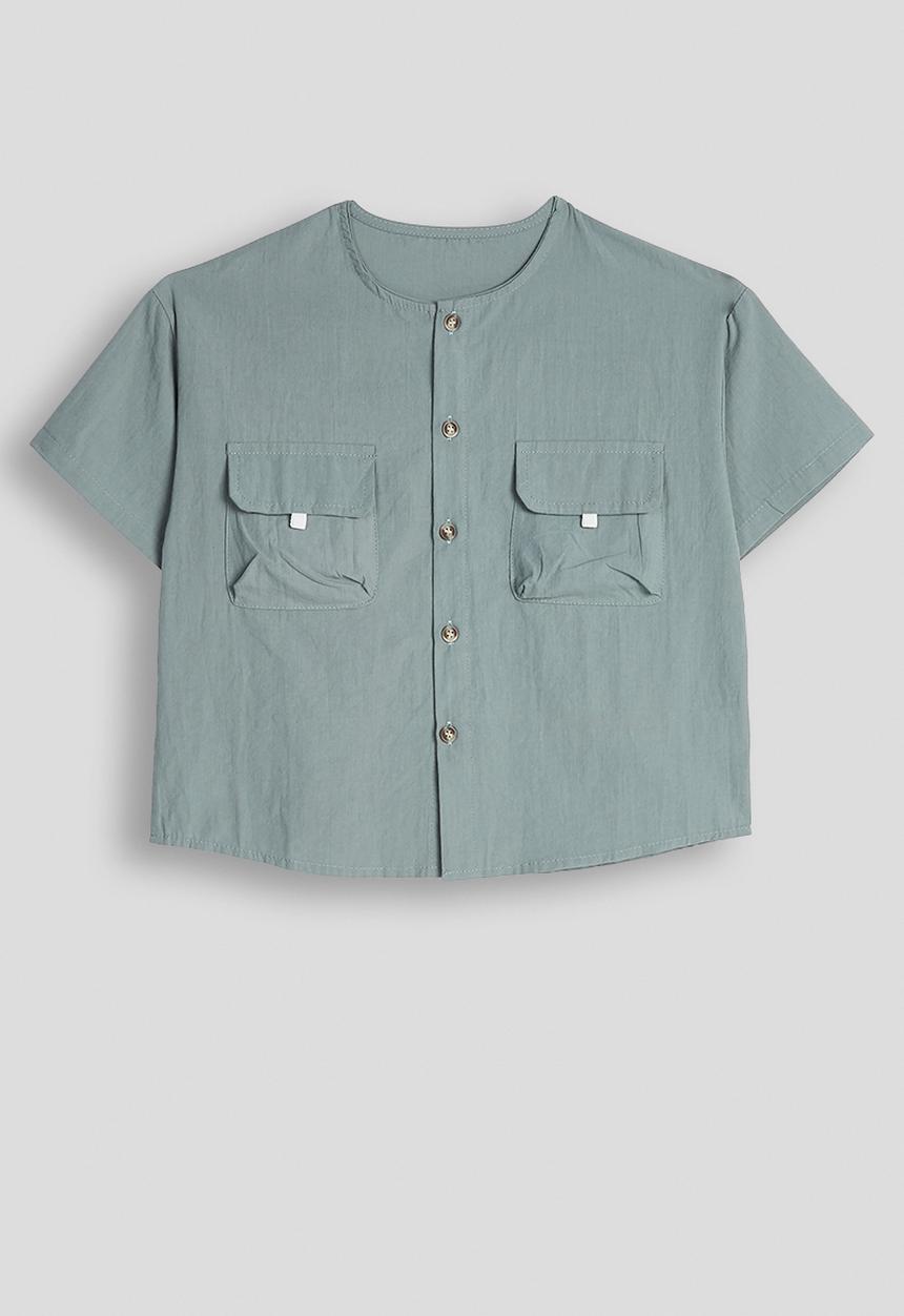Pop Candy - Collarless shirt with chest pockets - grey