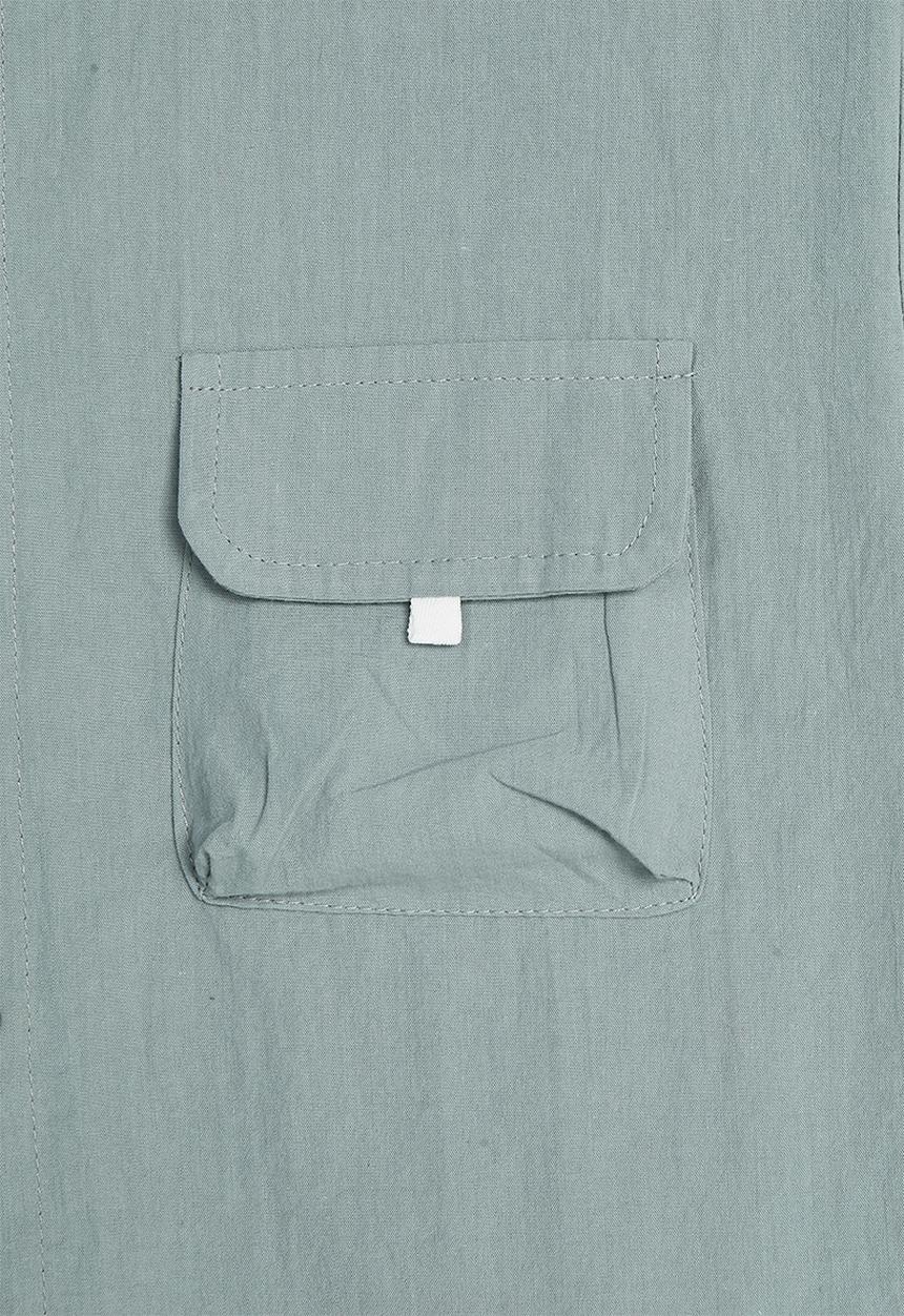 Pop Candy - Collarless shirt with chest pockets - grey