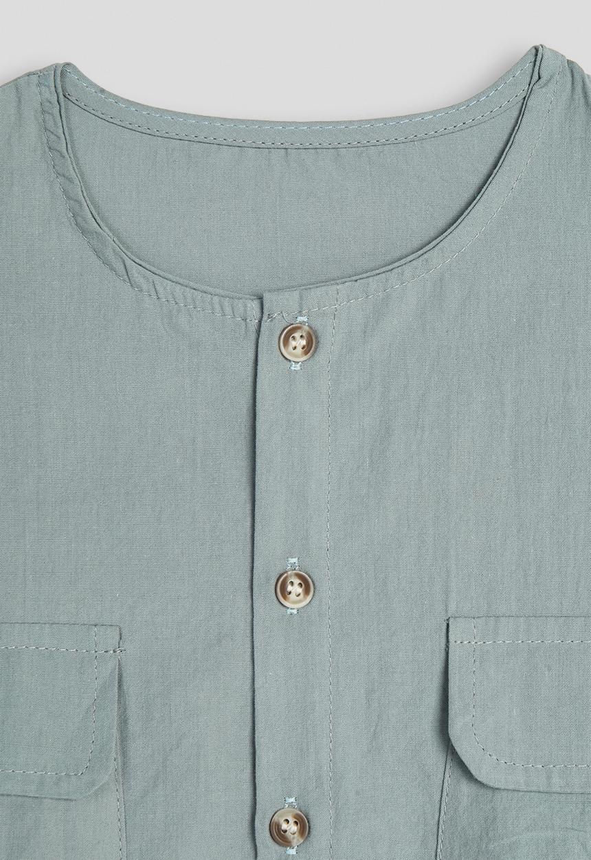 Pop Candy - Collarless shirt with chest pockets - grey
