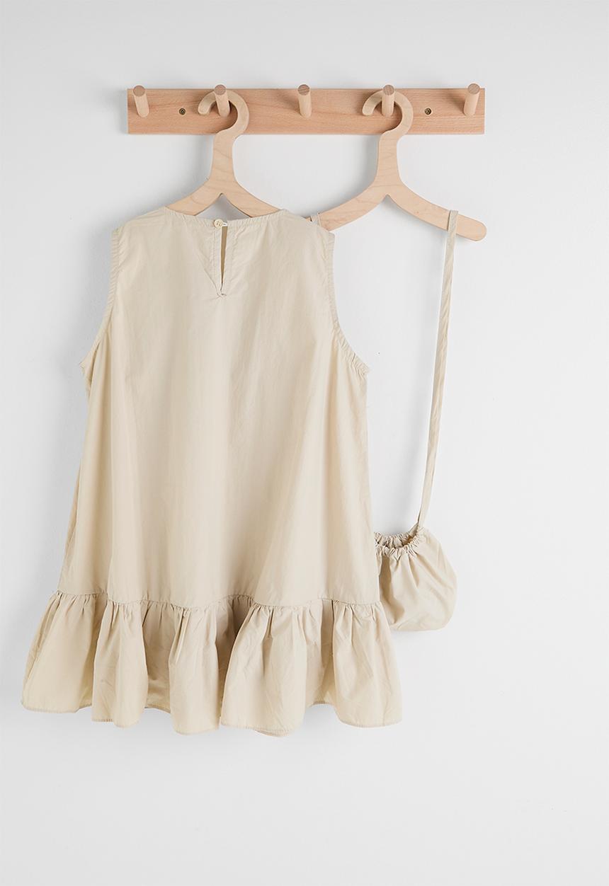 Pop Candy - Box pleated neckline dress with sling pouch bag - light khaki