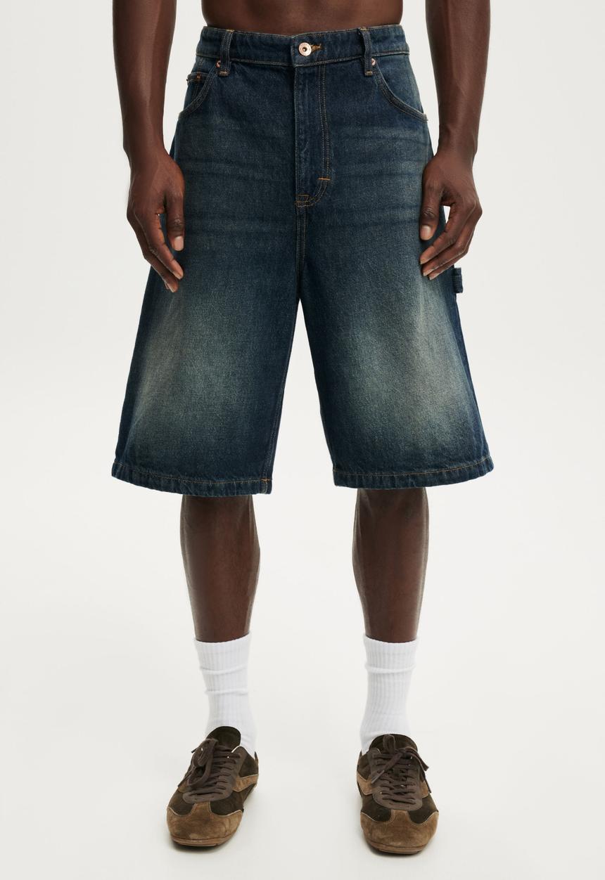 Cotton On - Super Baggy Jort - Carpenter Worn Blue