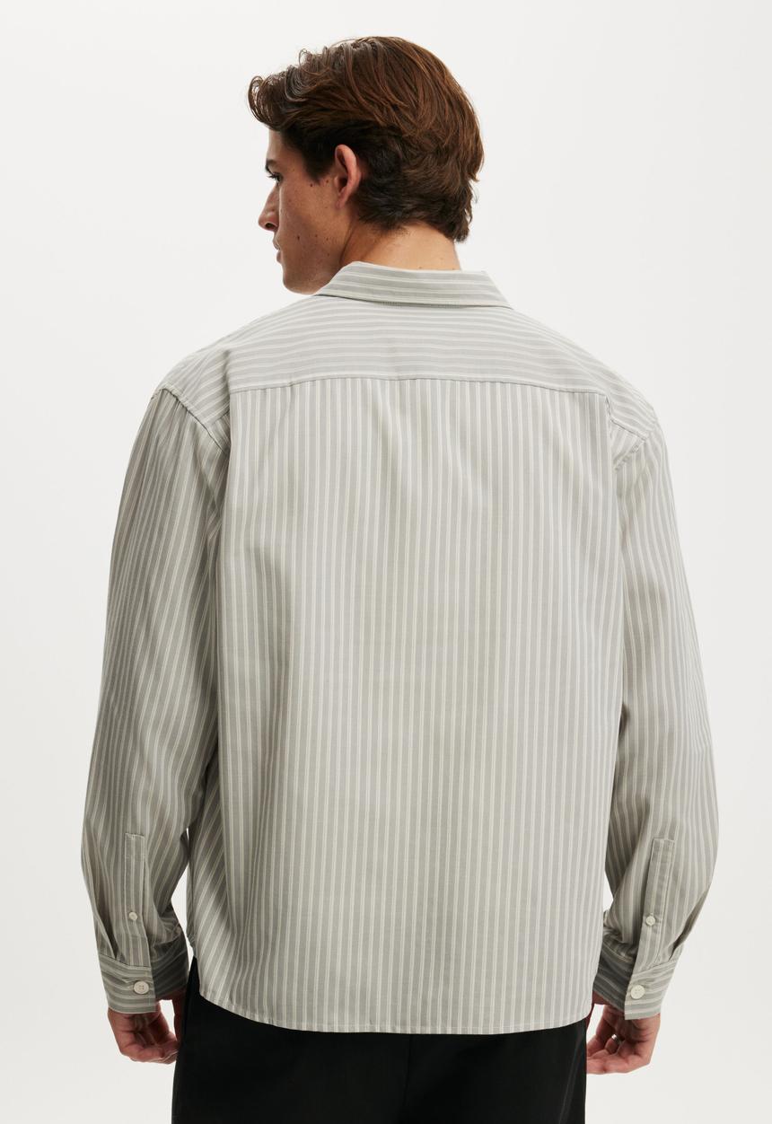 Cotton On - Bedford Long Sleeve Shirt - Grey Stripe Emb