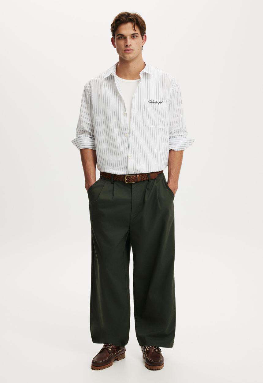 Cotton On - Bedford Long Sleeve Shirt - White Stripe Emb