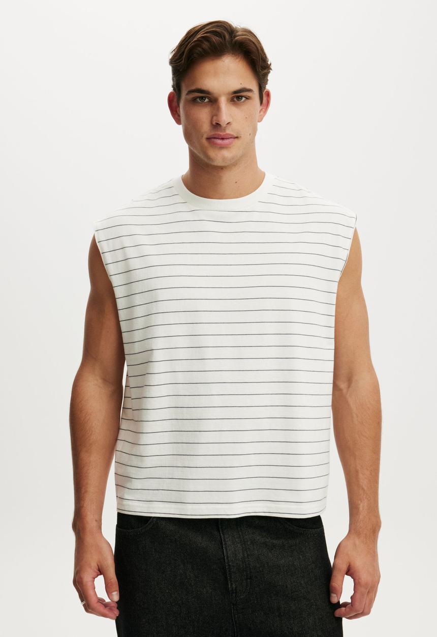 Cotton On - Cropped Fit Muscle - Vintage White/Denim Blue Stripe