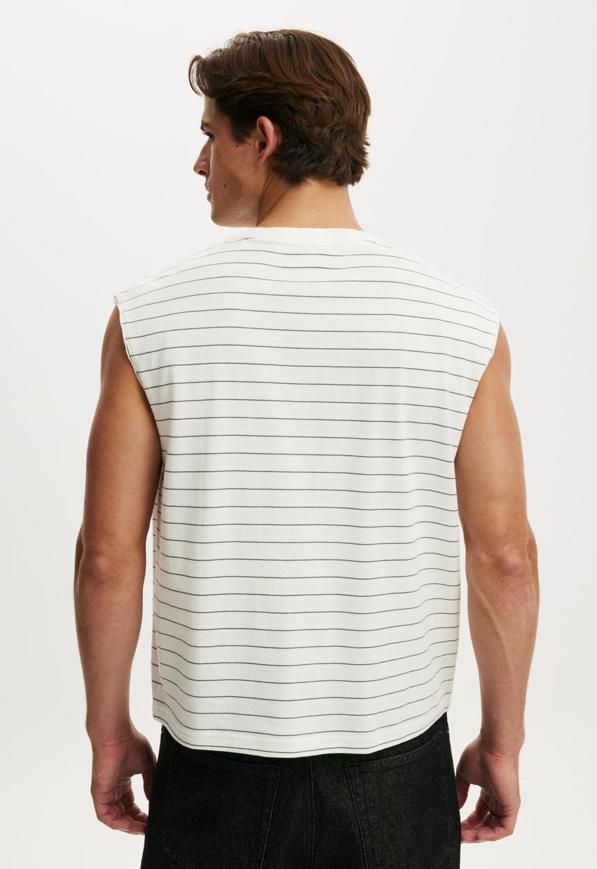 Cotton On - Cropped Fit Muscle - Vintage White/Denim Blue Stripe