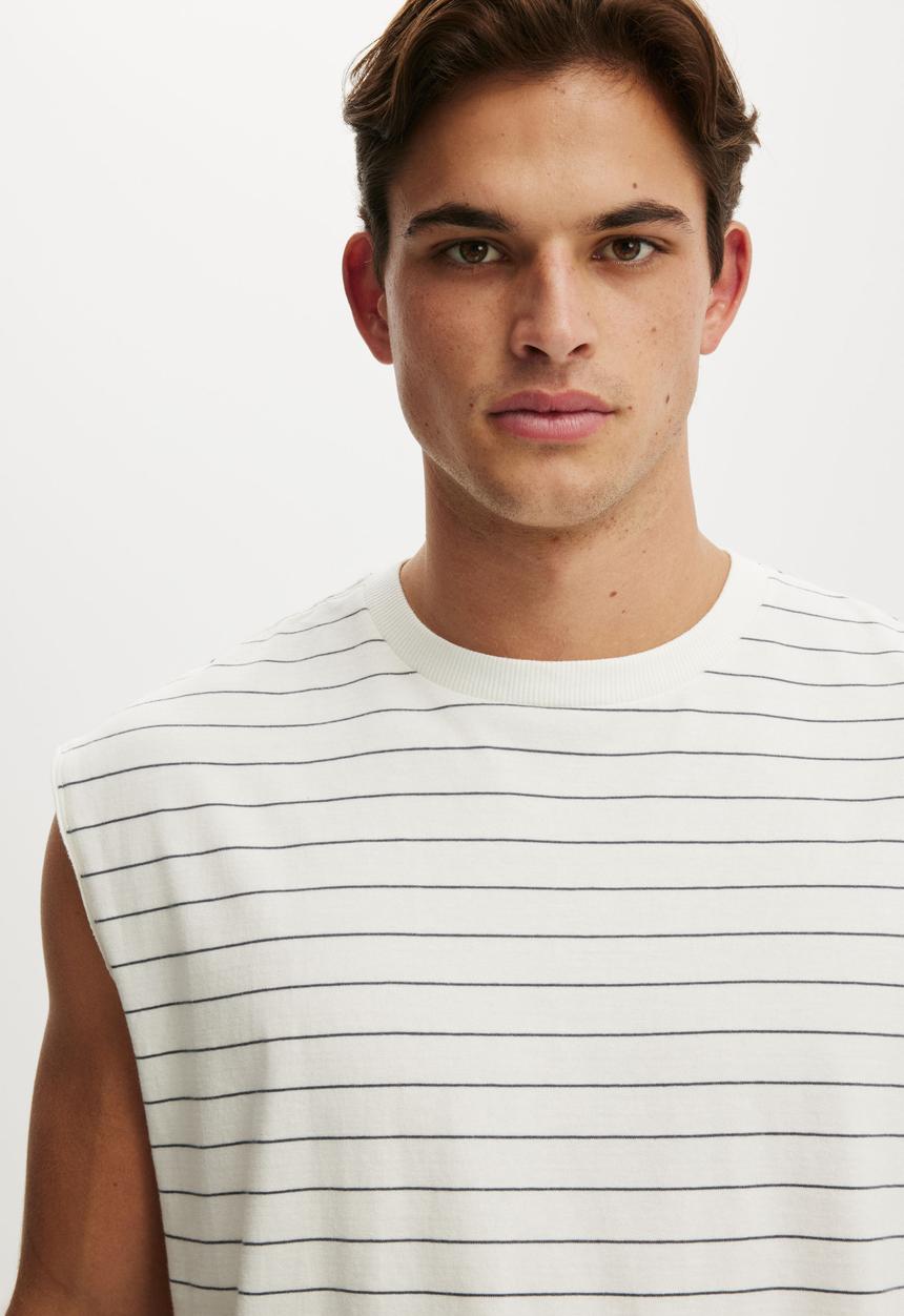 Cotton On - Cropped Fit Muscle - Vintage White/Denim Blue Stripe