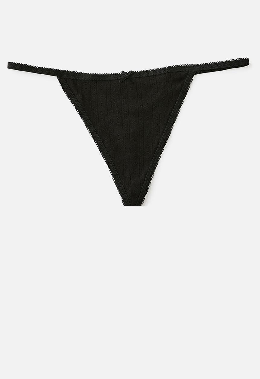 Cotton On - Cotton pointelle g string brief 3 pack - black/white/butterscotch